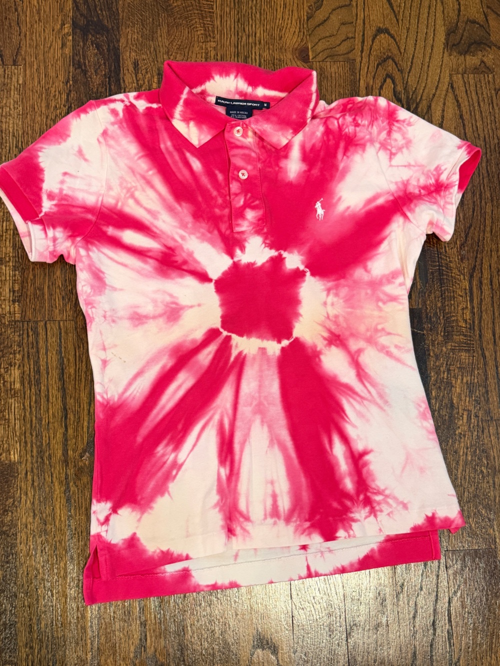 Ralph Lauren Sport Pink & White Tie-Dye Polo Top